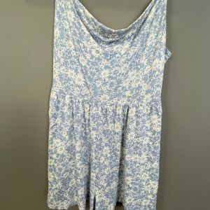 Spaghetti Straps Blue and White Floral Cowl Neck Romper, American Eagle